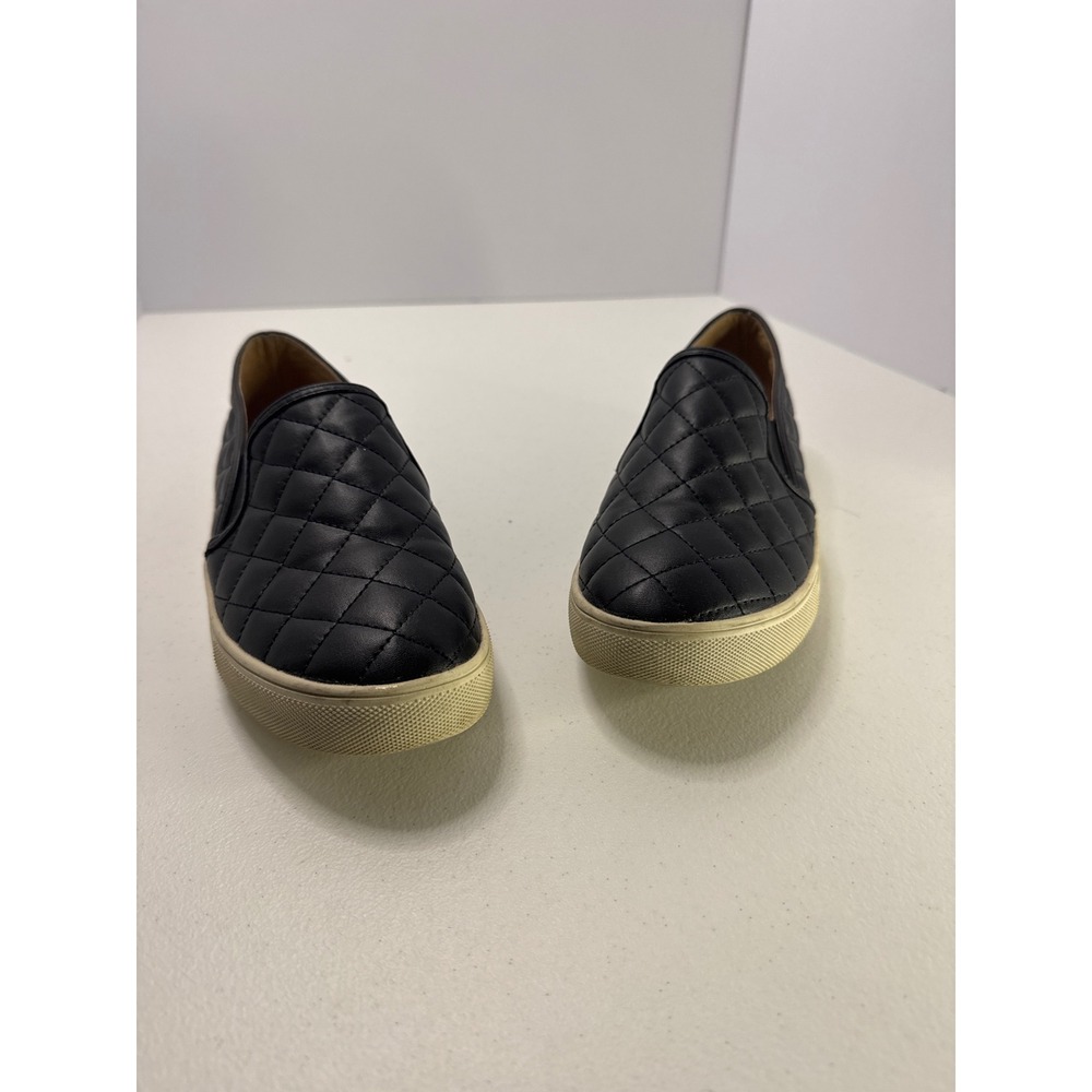 Black Quilted Leather Slip On Sneakers Women Size 38 Low Top Flats 181028-2